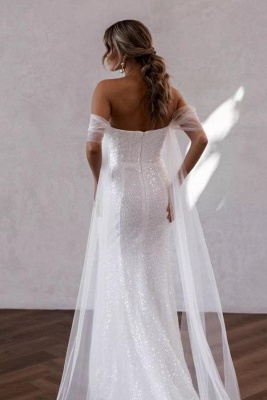 Stylish Mermaid Sequins Sleeveless Off the Shoulder Floor-Length Wedding Dress with Ruffles_3