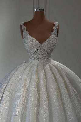 Gorgeous Sweetheart Floor Length Sleeveless Lace Ball Gown Wedding Dress with Ruffles_2