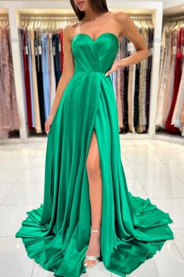 Exquisite Green A-Line Sleeveless Sweetheart Floor-Length Prom Dress with Ruffles_4