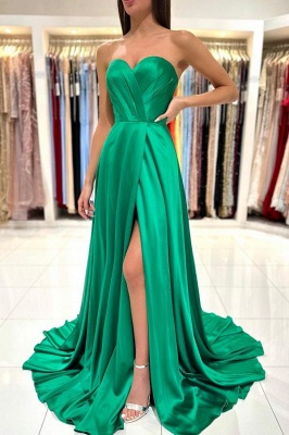Exquisite Green A-Line Sleeveless Sweetheart Floor-Length Prom Dress with Ruffles_2