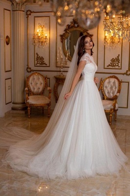 Elegant A-Line Jewel Floor Length Tulle Wedding Dress with Appliques_3