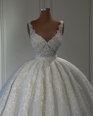 Gorgeous Sweetheart Floor Length Sleeveless Lace Ball Gown Wedding Dress with Ruffles_4