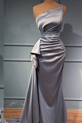 Charming Grey Asymmetrical One Shoulder Beading Sleeveless Mermaid Prom Dress with Ruffles_1