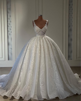 Gorgeous Sweetheart Floor Length Sleeveless Lace Ball Gown Wedding Dress with Ruffles_3