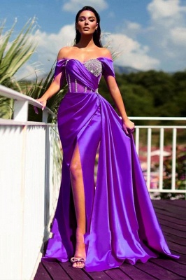 Charming Blue Beading Off the Shoulder Floor-Length Mermaid Stretch Satin Prom Dress with Ruffles_5