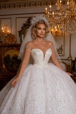 Elegant Sweetheart Off the Shoulder Floor Length Lace Ball Gown Wedding Dress with Appliques_4