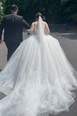 Elegant Long Sleeves Sweetheart Floor Length Ball Gown Wedding Dress with Appliques_2