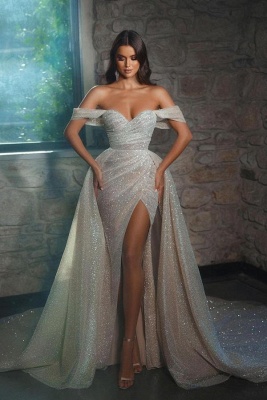 Gorgeous Sequins Floor Length Off the Shoulder A-Line Prom Dress with Ruffles_1