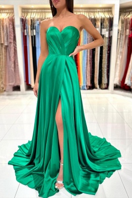 Exquisite Green A-Line Sleeveless Sweetheart Floor-Length Prom Dress with Ruffles_1