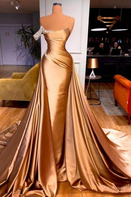 Gorgeous Golden Strapless Sleeveless Floor Length A-Line Prom Dress with Ruffles_1