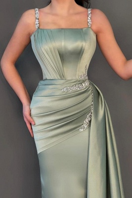 Elegant Green Spaghetti Strap Floor-Length Beading Mermaid Sleeveless Prom Dress with Ruffles_2