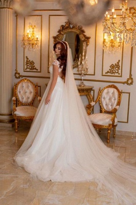 Elegant A-Line Jewel Floor Length Tulle Wedding Dress with Appliques_2