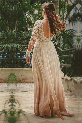 Gorgeous V-Neck Long Sleeves Floor Length Lace Chiffon Wedding Dress_2