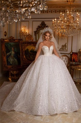 Elegant Sweetheart Off the Shoulder Floor Length Lace Ball Gown Wedding Dress with Appliques_3
