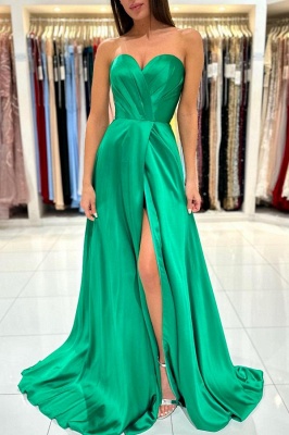 Exquisite Green A-Line Sleeveless Sweetheart Floor-Length Prom Dress with Ruffles_5