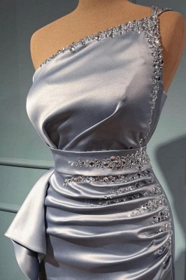 Charming Grey Asymmetrical One Shoulder Beading Sleeveless Mermaid Prom Dress with Ruffles_2