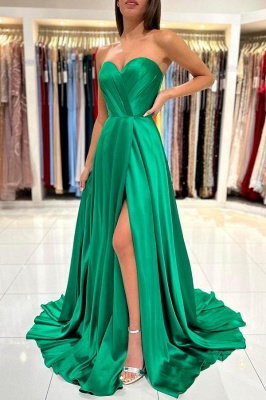 Exquisite Green A-Line Sleeveless Sweetheart Floor-Length Prom Dress with Ruffles_6