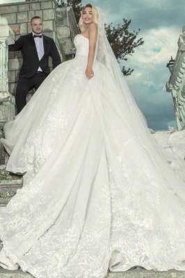 Charming Sweetheart Floor Length Sleeveless Lace Organza Ball Gown Wedding Dress_3