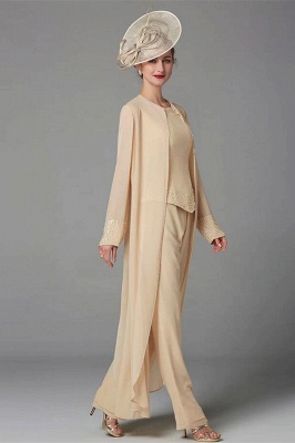 Ivory Beading Floor Length Jewel Long Sleeves Chiffon Mother Dress Formal Dress_5