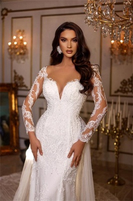 Charming Sweetheart Floor Length Long Sleeves Wedding Dress with Ruffles_3