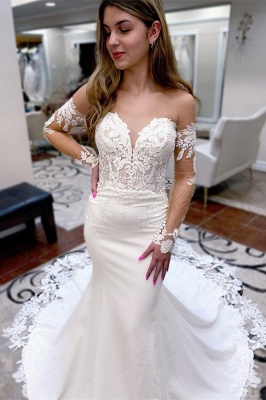 Elegant Sweetheart Long Sleeves Lace Mermaid Wedding Dress_1