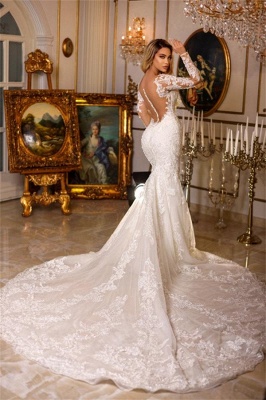 Gorgeous A-line Sweetheart Mermaid Long Sleeves Lace Wedding Dress with Train_3