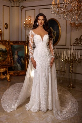 Charming Sweetheart Floor Length Long Sleeves Wedding Dress with Ruffles_1