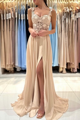 Elegant Straps Sleeveless A-Line Chiffon Prom Dress with Ruffles_5