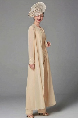 Ivory Beading Floor Length Jewel Long Sleeves Chiffon Mother Dress Formal Dress_4