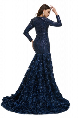 Charming Black V-neck Long Sleeves Lace Prom Dress_6