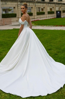 Fabulous One Shoulder Chapel Train Satin Wedding Dress with Ruffles_2