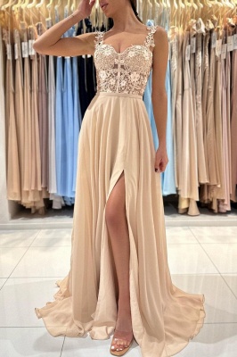 Elegant Straps Sleeveless A-Line Chiffon Prom Dress with Ruffles