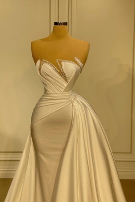 Elegant Strapless A-Line Sleeveless Stretch Zipper Satin Prom Dress with Ruffles_2