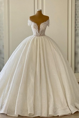 Gorgeous Off the Shoulder Strapless Ball Gown Wedding Dress with Ruffles_1