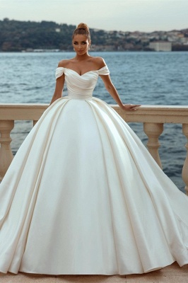 Elegant Off the Shoulder Strapless Satin Ball Gown Wedding Dress_1