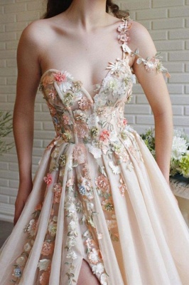 Exquisite Asymmetrical One Shoulder A-Line Floor Length Tulle Prom Dress with Ruffles_2