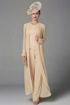 Ivory Beading Floor Length Jewel Long Sleeves Chiffon Mother Dress Formal Dress_8