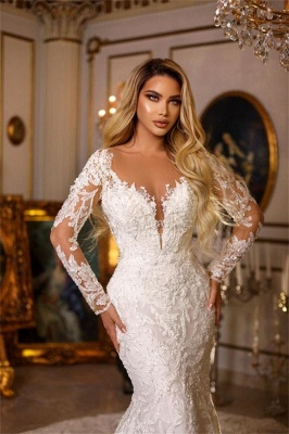 Gorgeous A-line Sweetheart Mermaid Long Sleeves Lace Wedding Dress with Train_2