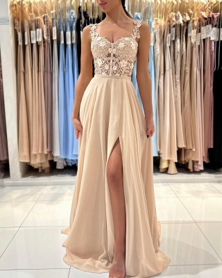 Elegant Straps Sleeveless A-Line Chiffon Prom Dress with Ruffles_3