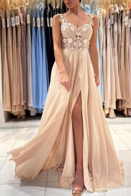 Elegant Straps Sleeveless A-Line Chiffon Prom Dress with Ruffles_2