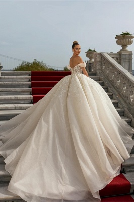 Deluxe Off the Shoulder Strapless Organza Ball Gown Wedding Dress_2