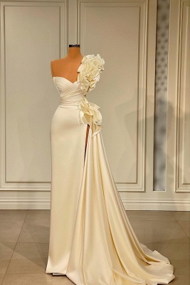 Elegant Ivory Asymmetrical Strapless Sleeveless Stretch Satin Prom Dress with Ruffles