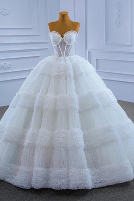 Charming Strapless Floor Length Garden Tulle Ball Gown Wedding Dress_1
