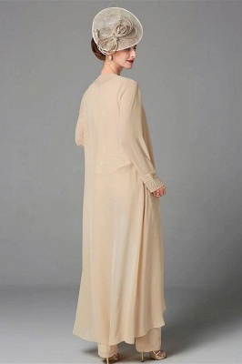 Ivory Beading Floor Length Jewel Long Sleeves Chiffon Mother Dress Formal Dress_1