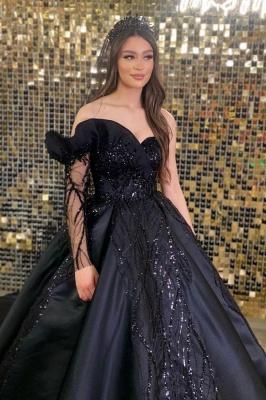 Chic BLACK Asymmetrical One Shoulder Floor Length Ball Gown Wedding Dress_2