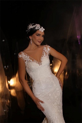 Charming V-Neck Mermaid Floor Length Sleeveless Tulle Wedding Dress_2