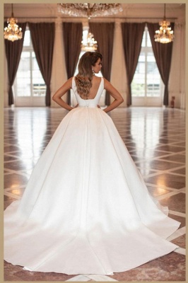 Simpe White Square Straps Satin Ball Gown Wedding Dress_2