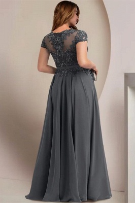 Elegant Grey Jewel Floor Length Zipper Short Sleeves Sheath Chiffon Prom Dress with Ruffles_2