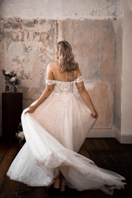 Elegant Off the Shoulder sweetheart white chiffon tulle wedding dress_4