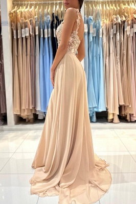 Elegant Straps Sleeveless A-Line Chiffon Prom Dress with Ruffles_4
